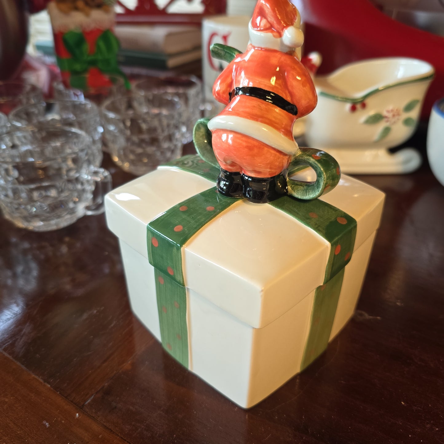 Fitz and Floyd Santa Bow Trinket Box