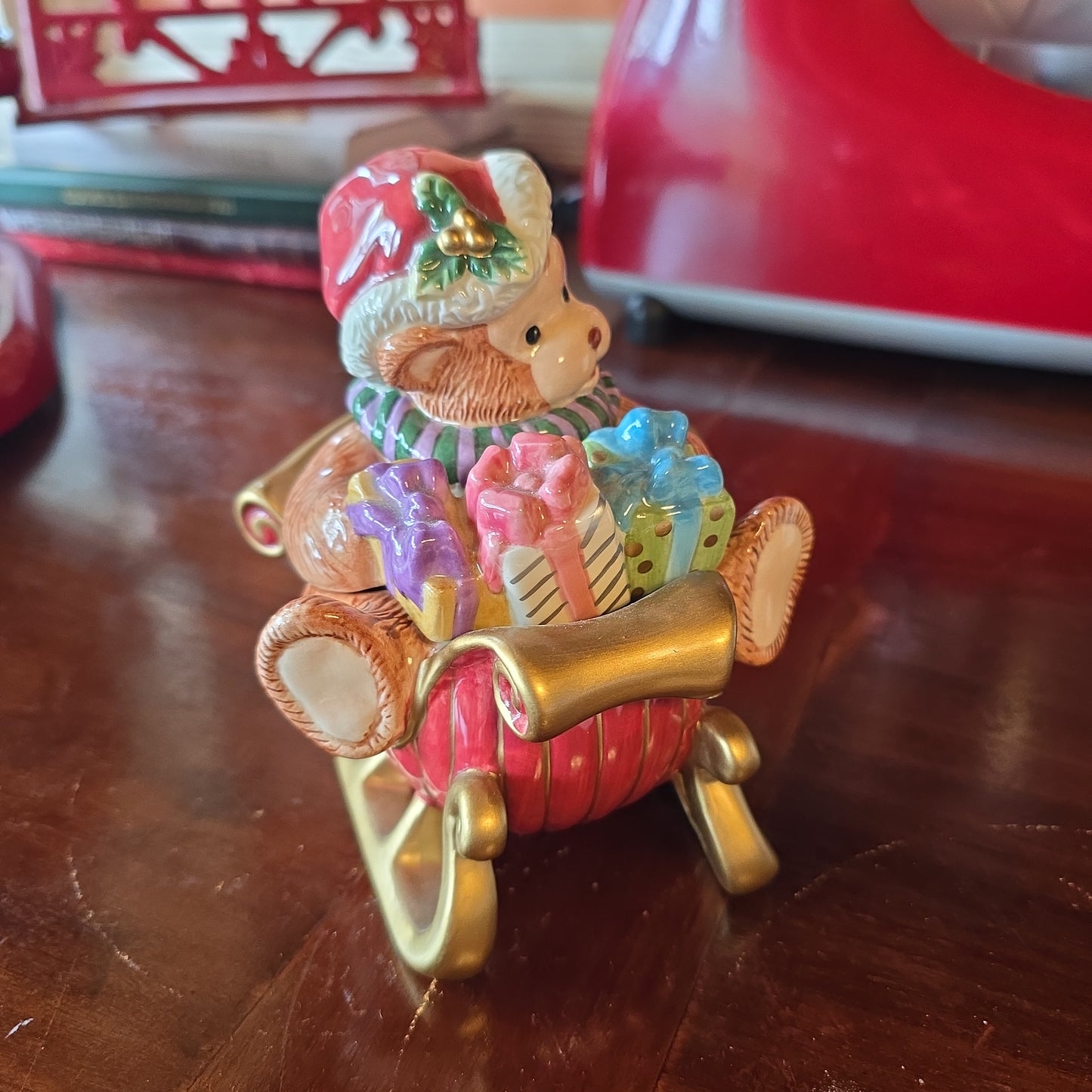 Fitz and Floyd Classics Teddy in a Sleigh Candy dish