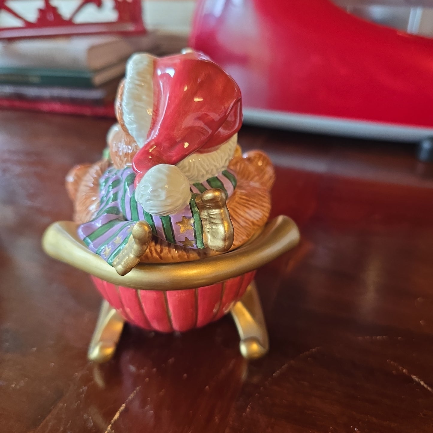 Fitz and Floyd Classics Teddy in a Sleigh Candy dish